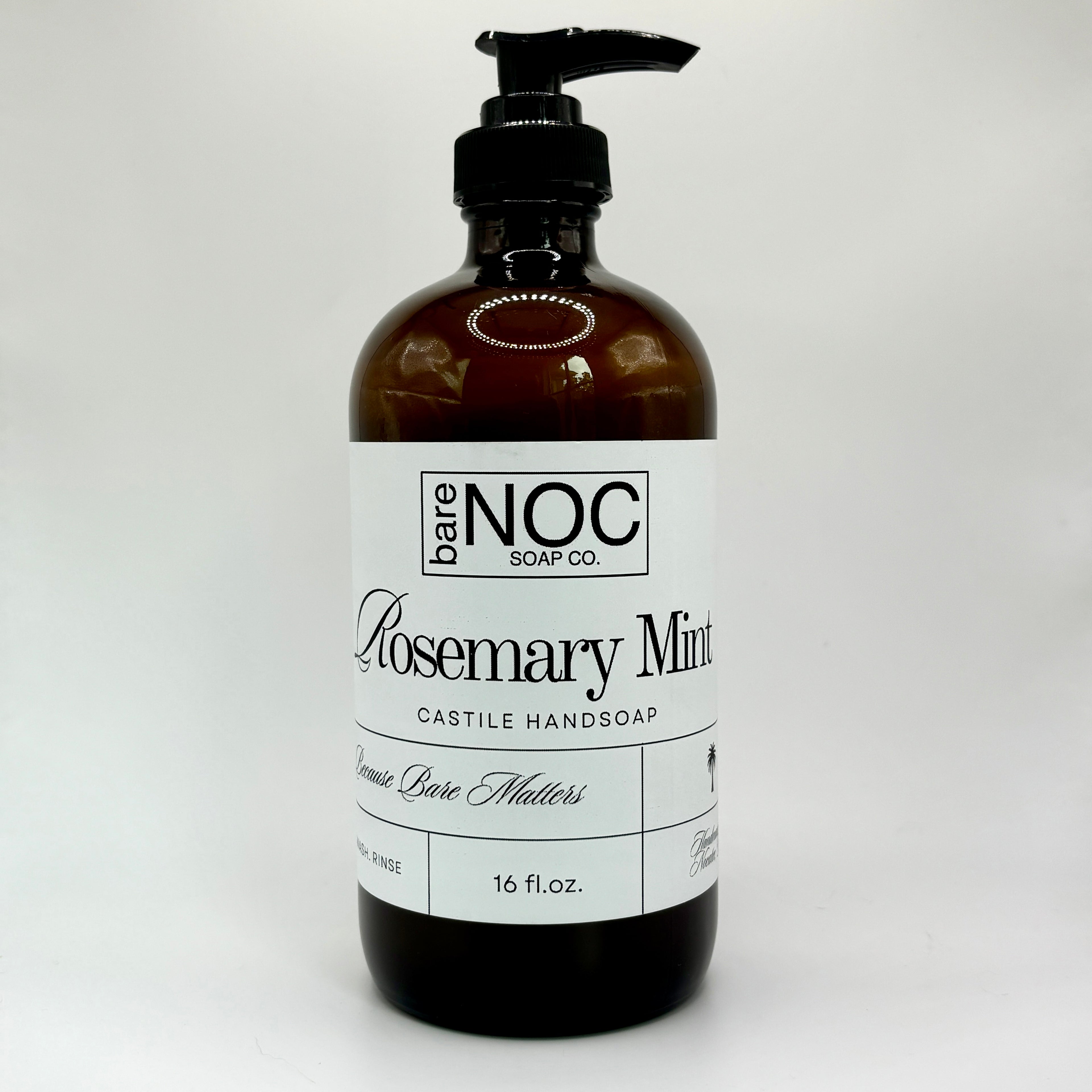 Rosemary Mint Liquid Hand Soap – Herbal Freshness in Amber Glass Bottle